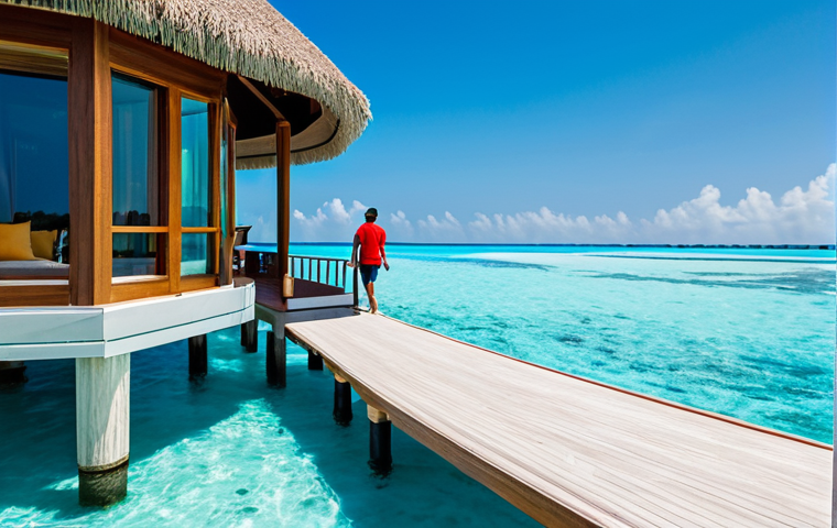 몰디브 지역별 차이점 - Luxury Hotel Experience**

"A luxurious overwater bungalow in the Maldives, turquoise water, sunny d...