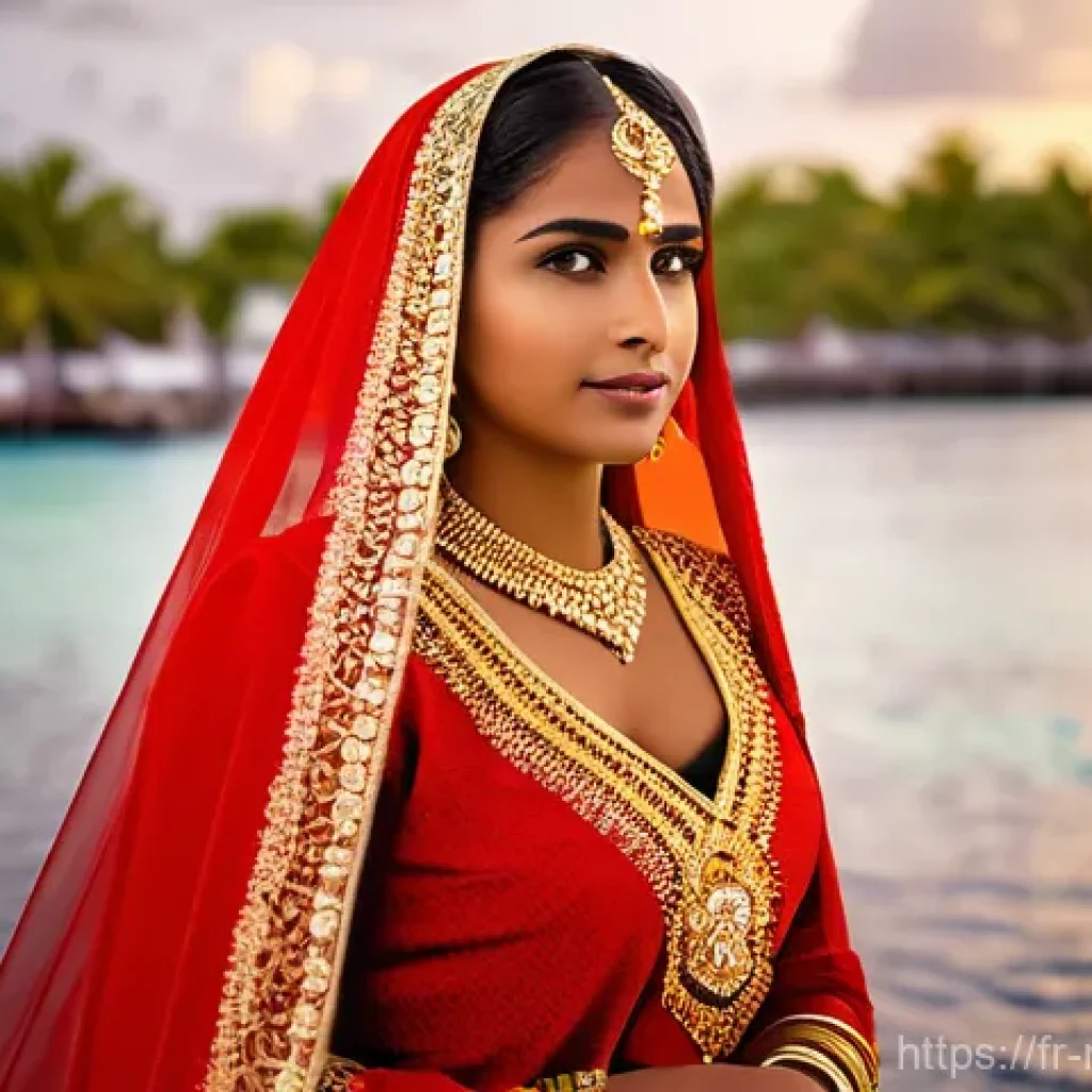 몰디브 전통 의상 - **A Maldivian woman in a Dhivehi Libaas at a cultural festival.** She is elegantly posed, showcasing...