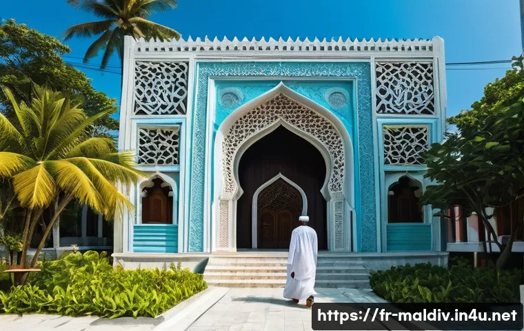 몰디브 독특한 교회 - **Prompt:** A serene, wide-angle shot of the Malé Friday Mosque (Hukuru Miskiy) in the Maldives, sho...