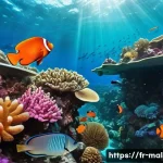 Home 7 몰디브 다이빙 포인트 - A vibrant underwater scene of the Maldives coral reefs showcasing a colorful tapestry of hard and so...