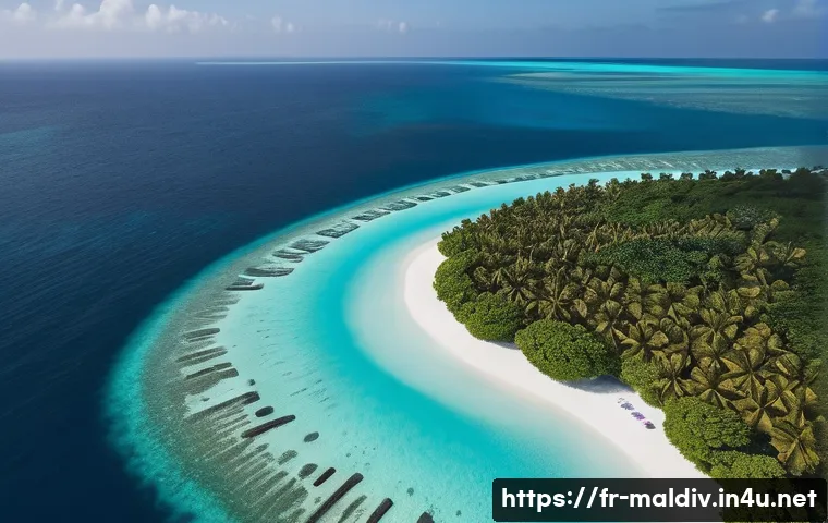 몰디브 드론 촬영 팁 - A lightweight drone flying over the turquoise waters and white sandy beaches of the Maldives under a...