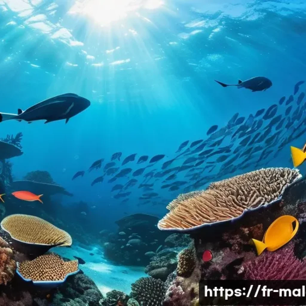 몰디브 스노클링 명소 - A vibrant underwater scene in the Maldives featuring an expansive coral reef teeming with diverse ma...