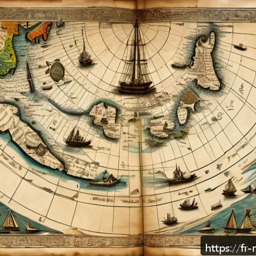 몰디브 고대 지도 - A detailed ancient maritime map of the Maldives and the Indian Ocean, featuring hand-drawn islands w...