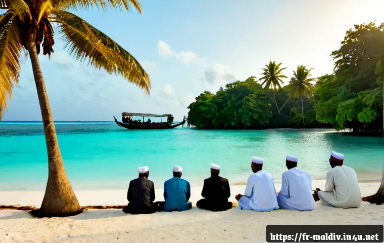 몰디브의 이슬람화 - Photorealistic historical scene in 12th-century Maldives, a tranquil coral-stone island mosque being...
